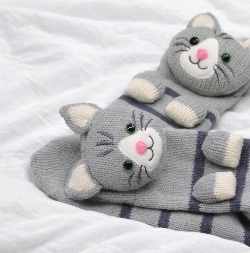 Hugging Sox - Kiki die Katze Socken, Katzen Socken für Zuhause, Süße und gemütliche Socken auf einem Bett, Gutes Geschenk für Tante & Mutter